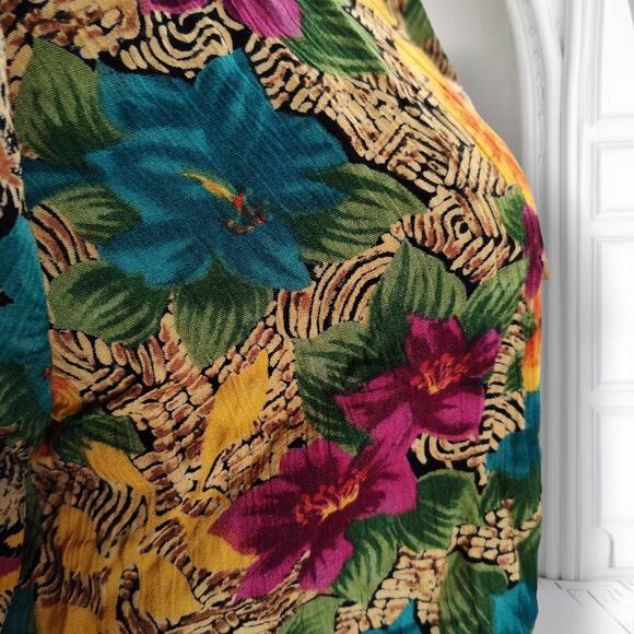 Vintage 90s Carole Little Beaded Floral Rayon Top Mexico Boho Festival Blouse - Picture 13 of 16